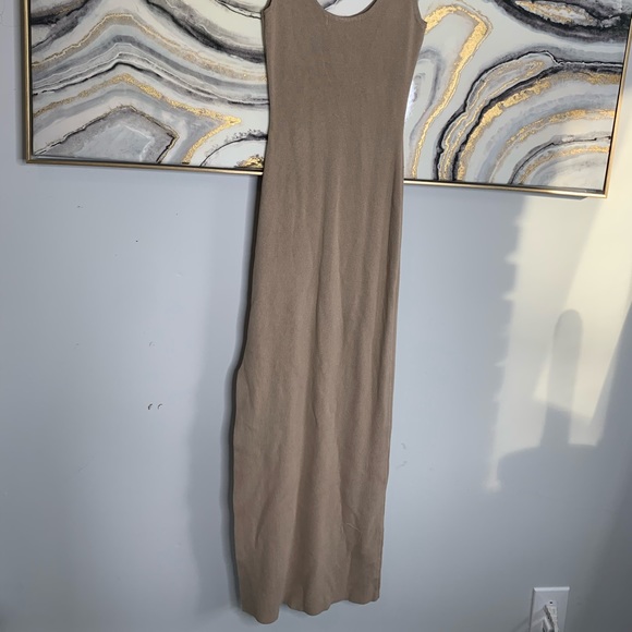 Nude Bodycon Maxi Dress Abalone Buttons Soft Slits main image 0